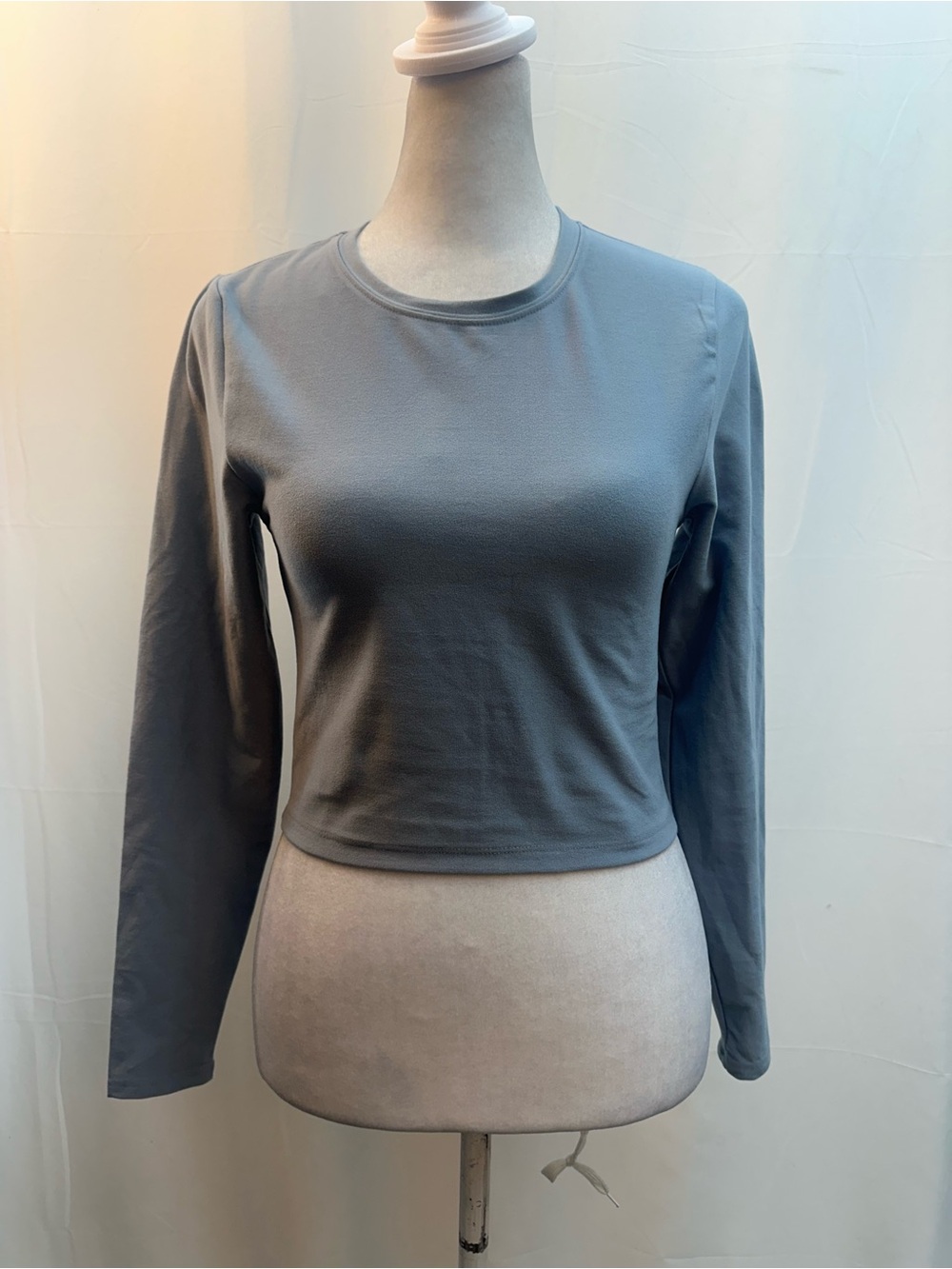 Abercrombie & Fitch Women's Long-Sleeve Crewneck Crop Top - Gray XS